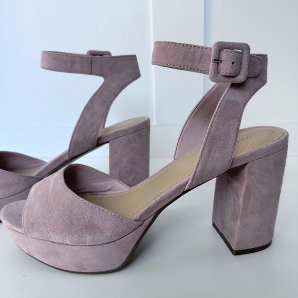 Marc Fisher Meliza Platform Block Heel Sandal Suede Blush Pink - Size 9 - Picture 2 of 10